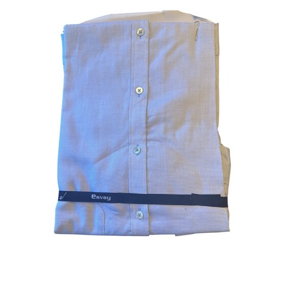 Envoy Mens Classic Fit Dress Shirt 17" Collar Long Sleeve Checkered Blue - Picture 6 of 6